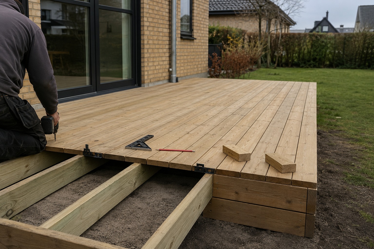 Træterrasse under opførelse